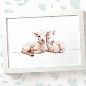 Twin Lamb Print: Farm Animal Nursery Art