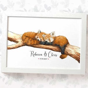 Roter Panda Hochzeitsgeschenke, personalisierte Druck Verlobungsgeschenke oder 1st Jahrestag Geschenk für Sie, Valentinstag Geschenk für Ihn