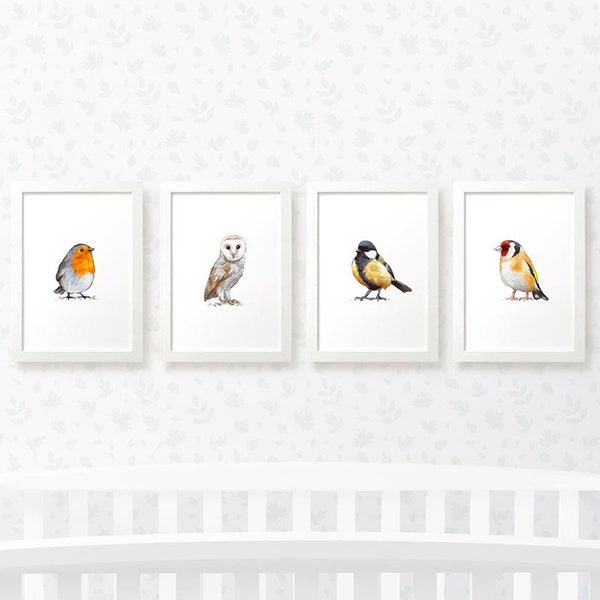 Bird Set of 4 prints nursery wall art, woodland baby shower gift woodland nursery decor, bird wall art new mum gift bird giftsnewborn gift