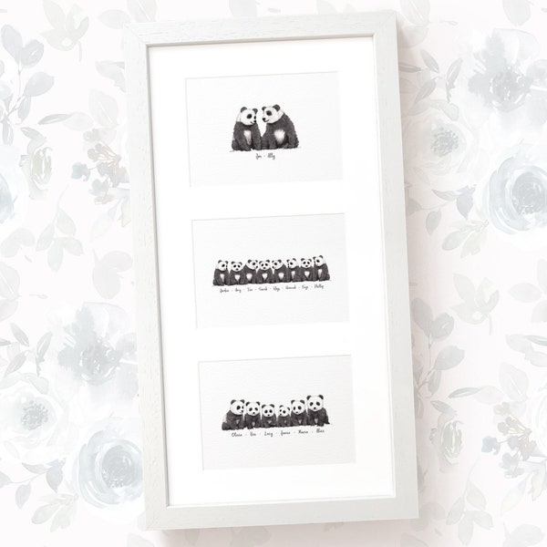 Panda Family Tree ensemble de 3 tirages cadeau de fête des mères, cadeaux du 50e anniversaire pour les parents, cadeau de mariage en diamant, cadeau de belle-mère