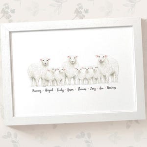 Sheep family portrait print with any names, mothers day gifts for mum or dad, personalised grandparent gifts, mother in law gift