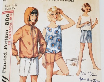Vintage Simplicity 6026  girls' jacket top blouse shorts sewing pattern Size 10S 100% complete 1960s
