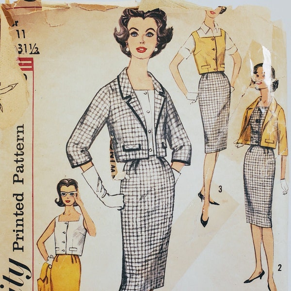 Vintage Simplicity 3357 women's skirt jacket top suit sewing pattern  size 11 31.5 inch bust 100% complete 1960s