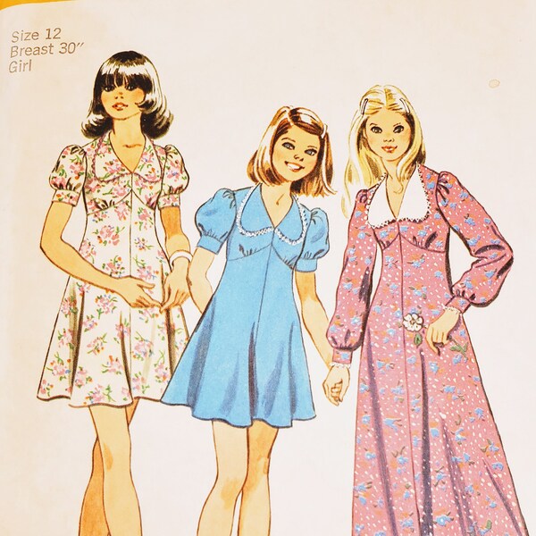 Vintage Simplicity 6186 girls dress sewing pattern  size 12 30 inch bust 100% complete 1970s