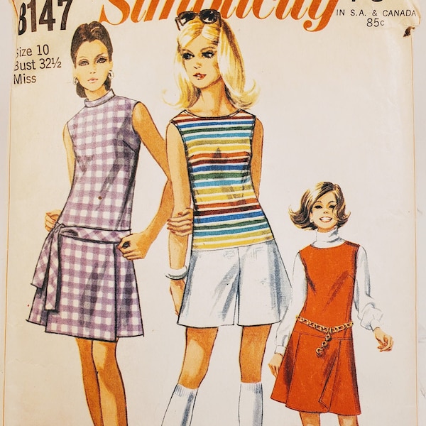 Vintage Simplicity 8147 Dress jumper Pattern size 10 bust 32.5 inches 100% complete 1960s