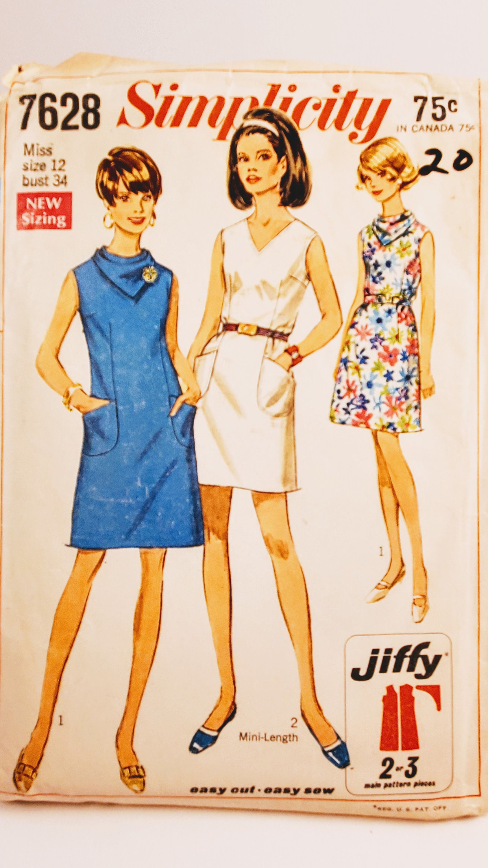 Vintage Simplicity 7628 Dress Sewing Pattern Size 12 34 Inch Bust