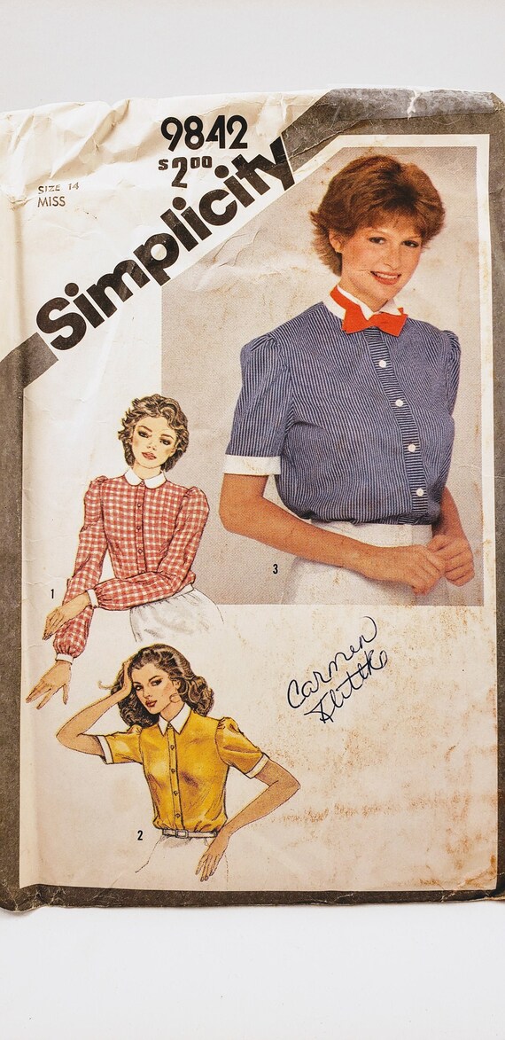 Vintage 1980s Simplicity 9842 Shirt Sewing Pattern, Size 14 - Etsy