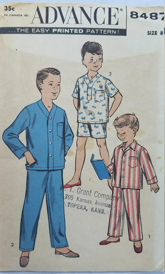 Vintage Advance 8487 Size 8 Boys Pajama Pattern pants and shorts options