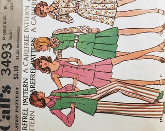 Vintage 1970s McCall's 3493 Sewing Pattern: Vest, Pants, Skirt, Shirt Size 10