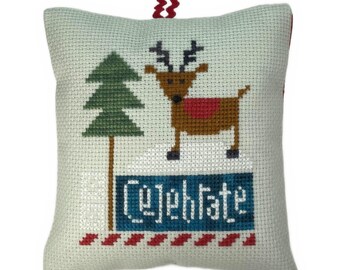 Adorno navideño de punto de cruz hecho a mano con ciervos, terminado, completado, festivo, adorno de reno