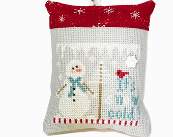 Adorno navideño de punto de cruz "Es nieve fría", adorno de muñeco de nieve.