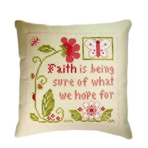 Faith is being sure of what we hope for handmade cross stitch mini pillow, friend gift, finished completed decor pillow