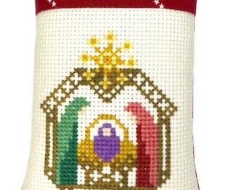Nativity finished cross stitch Christmas ornament, completed, handmade, holiday, completed, handmade, Christian holiday gift