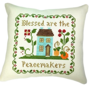 Blessed Are The Peacemakers handmade cross stitch mini pillow, friend gift, finished completed decor pillow