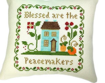 Benditos sean los pacificadores, mini almohada de punto de cruz hecha a mano, regalo para amigos, almohada decorativa terminada.