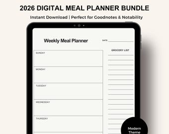 Digital Meal Planner Bundle | Customizable| Goodnotes | Ipad or Tablet | Annual Layout