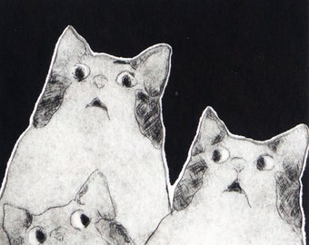 Etching / embossed print - "Night Cat Choir 3-part"