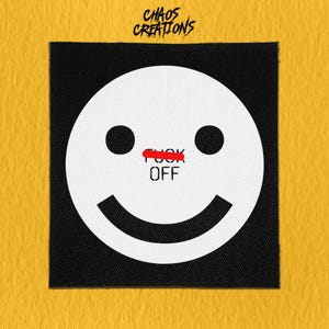 Sew On Patch | F Off Smiley  | Funny Patches | Ironic Patches | Cute Patches