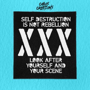 Sew On Patch | Self Destruction is Not Rebellion | Crust Punk Patches | Progressive Patches | Battle Jacket Patches