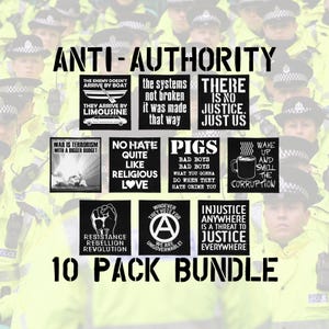 Anti Authority Punk Patch Bundle – 10 Sew On Patches, Cut or Stitched
