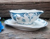 Gravy boat, French transferware, Porcelain tableware, Ironstone bowls, Shabby chic, St amand, Vintage dinnerware