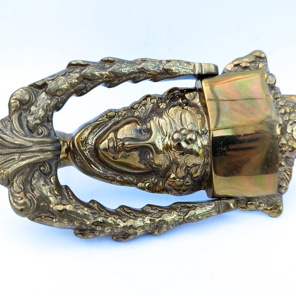 Heurtoir de porte vintage en bronze, Marteau de porte ancien en laiton, Visage de femme métal doré
