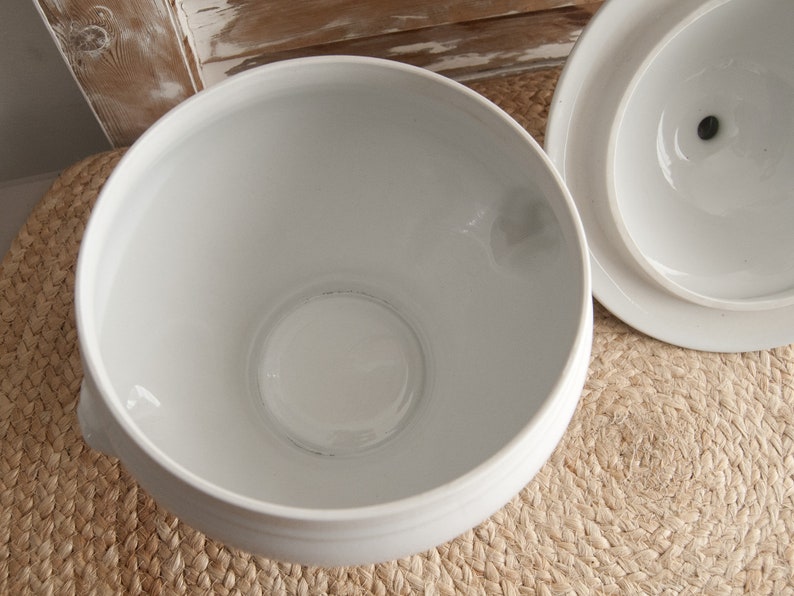 Rustic dinnerware Soup tureen white ironstone French country decor Large ceramic bowl