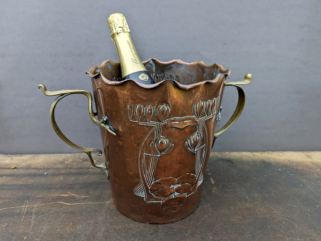 French Champagne Bucket Vintage, Copper Wine Cooler Art Nouveau, French
