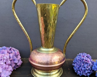 French antique copper flower vase, Vintage gold centerpiece, French country decor