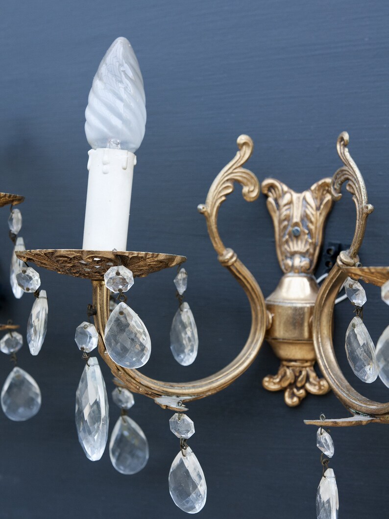 Vintage-Wandleuchten mit Quasten, goldene Kerzenständerlampe aus Metall, Schlossdekor Bild 4