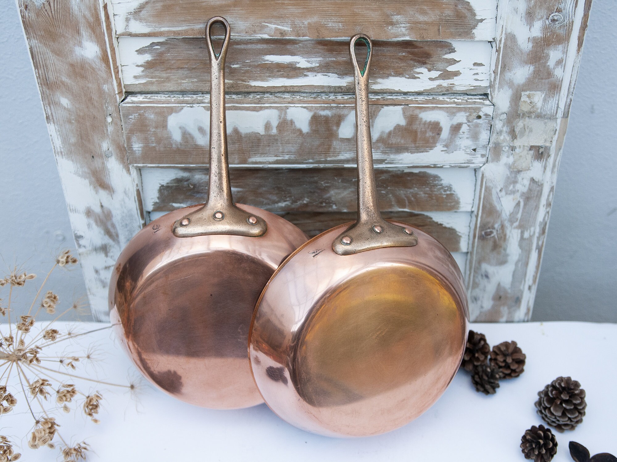 ヴィンテージの銅鍋、古い鍋 2 個のセット、素朴なキッチン - Etsy 日本