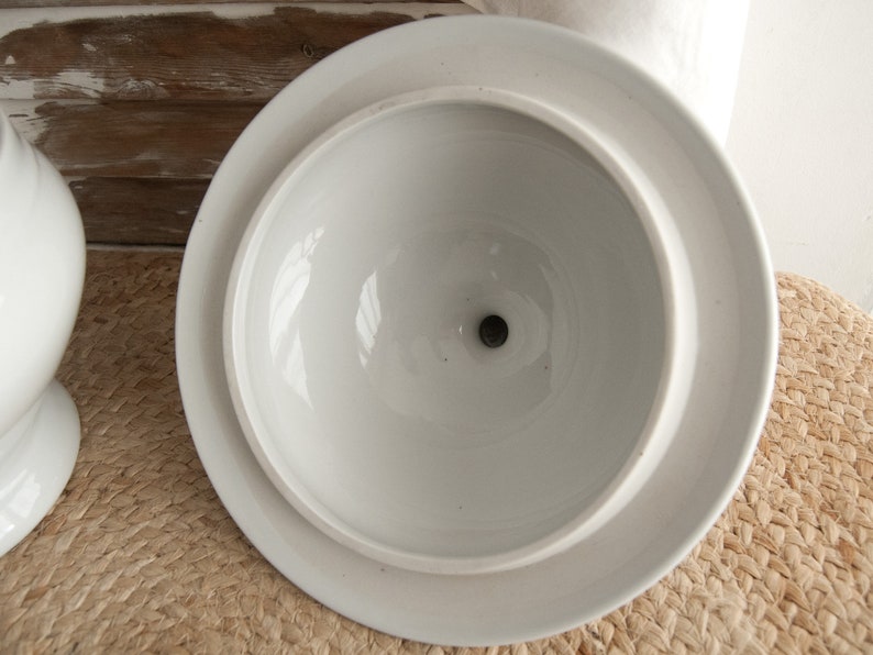 Rustic dinnerware Soup tureen white ironstone French country decor Large ceramic bowl