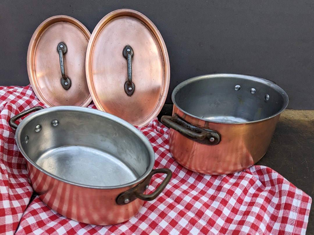 French Vintage Copper Pots and Pans Set Antique Cooking Pans Etsy