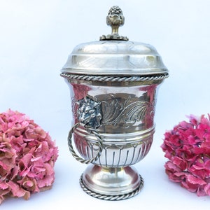 Vintage silberner Metall-Eiskübel, Löwenkopf-Eiskübel, Champagner-Eimer
