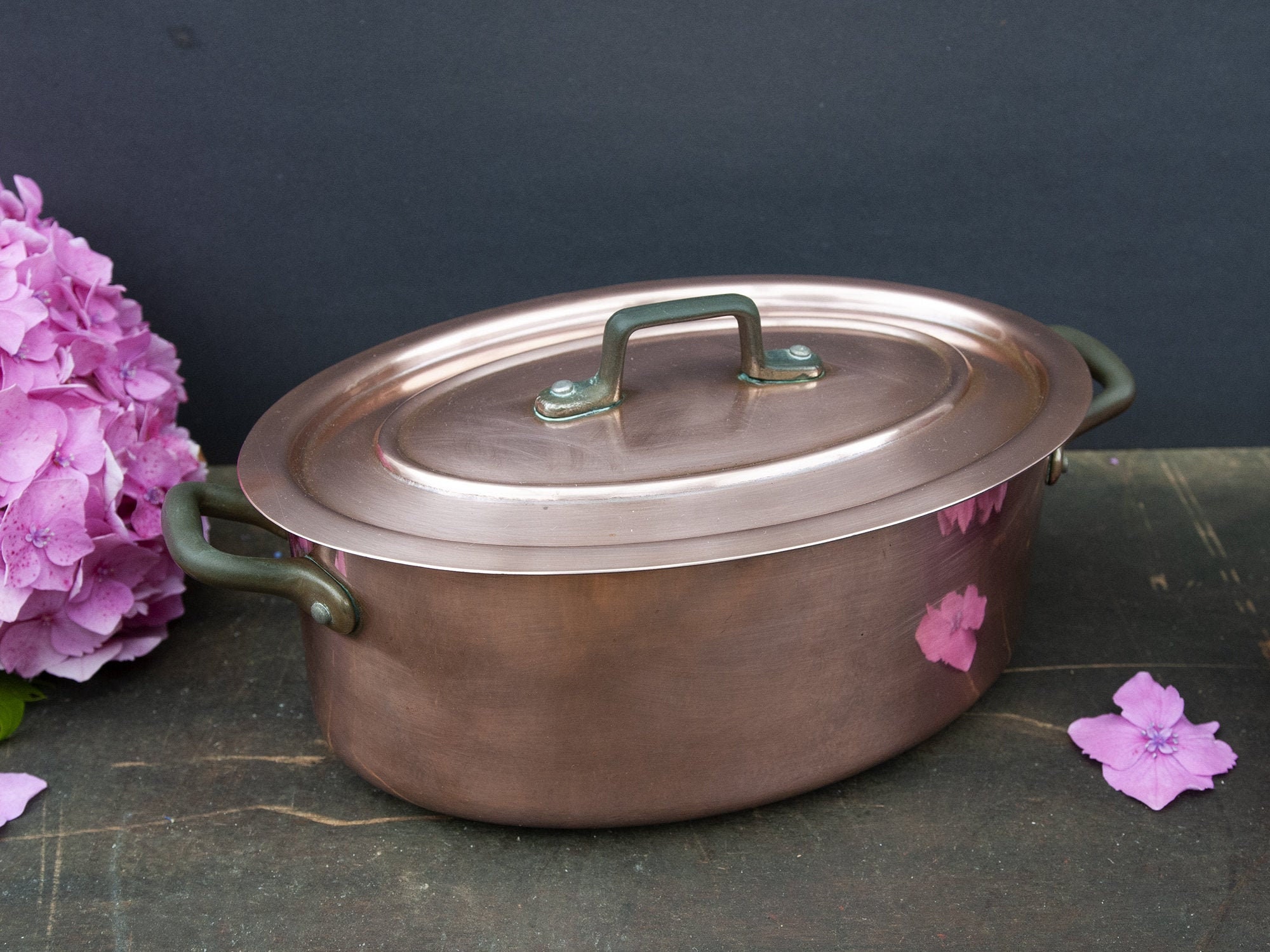 Casserole en Cuivre Vintage, Fait Tout avec Couvercle Ancien, Cocotte Rustique