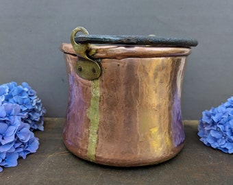 Vintage koppargryta, Antik metallplanter, Rustik dekoration