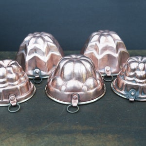 Set of 5 vintage French copper baking pans, Copper cookware, Antique kitchen cake molds