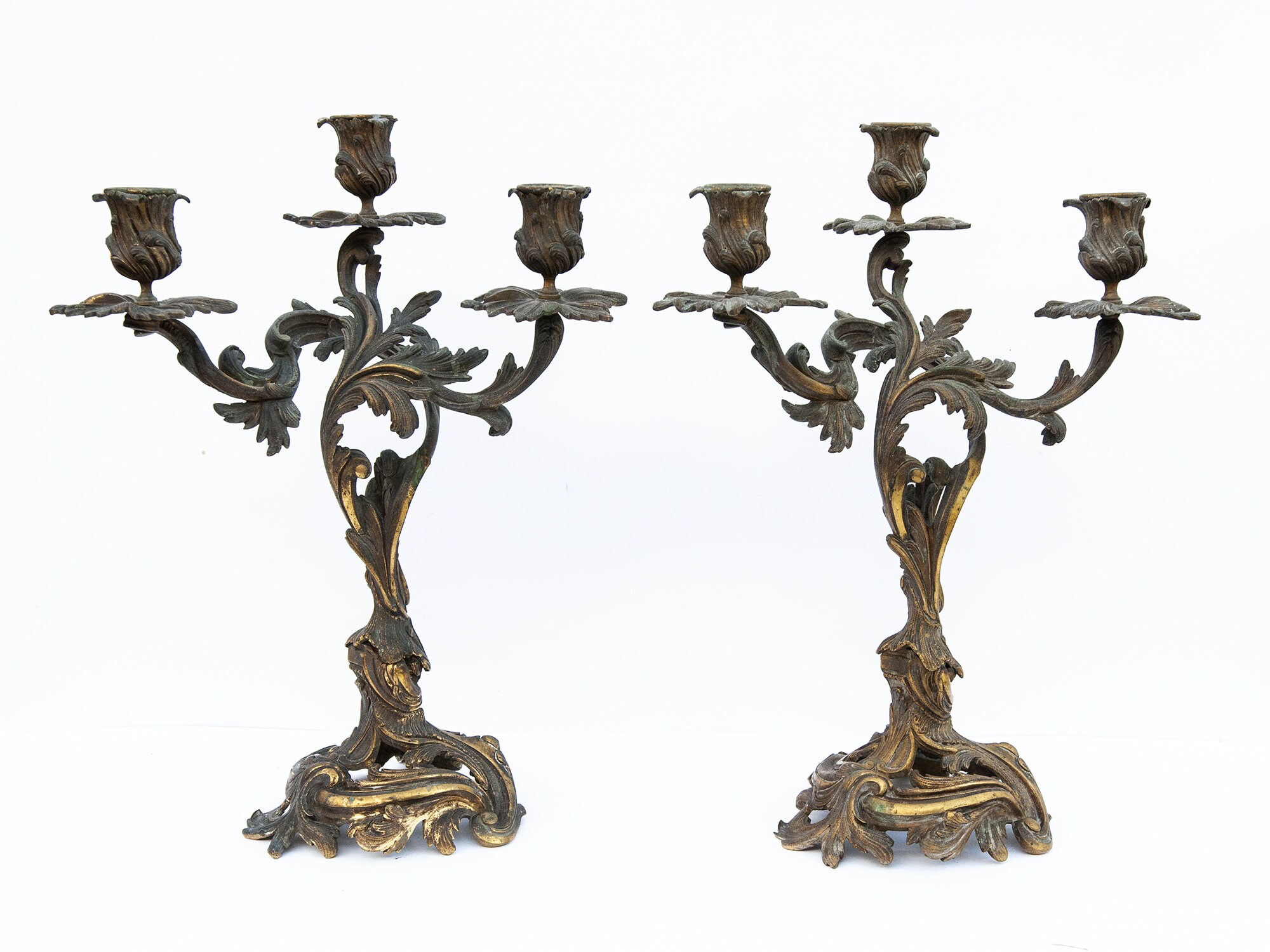 Paire de Chandeliers en Bronze à 3 Feux, Bougeoirs Bras Vintage, Porte Bougies Déco Table Noël