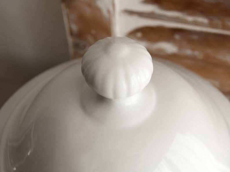 Rustic dinnerware Soup tureen white ironstone French country decor Large ceramic bowl