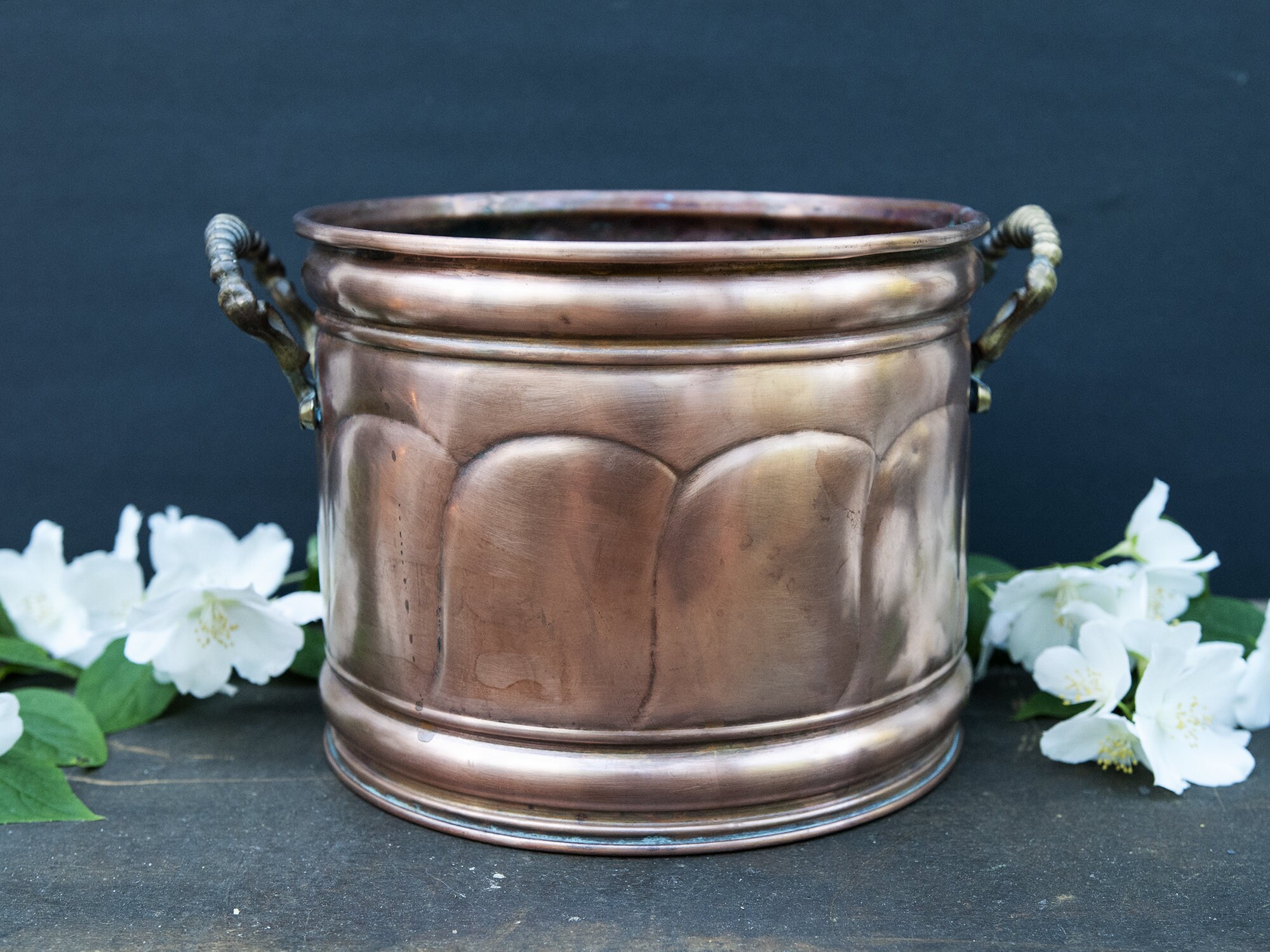 Cache Pot en Cuivre Vintage, Porte Ustensiles Métal, Déco Campagne Chic