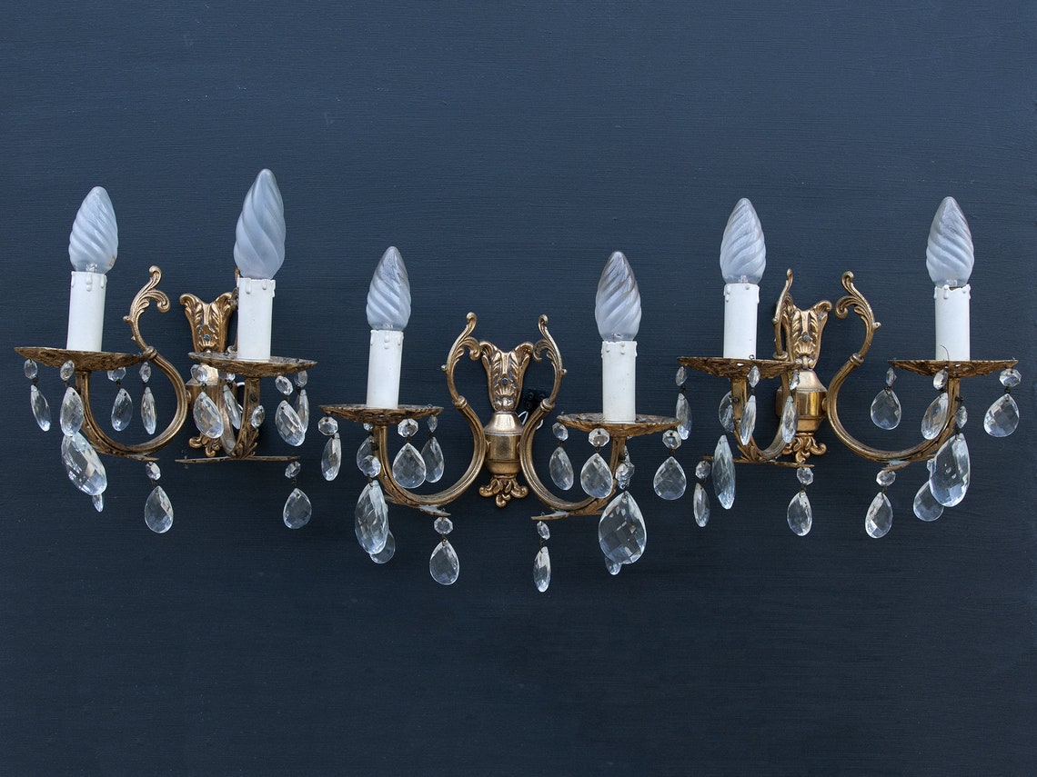 Vintage French Crystal Wall Sconces Antique Candle Holder Etsy