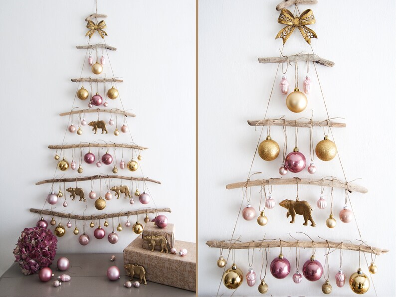 Driftwood christmas tree wall hanging Wood farmhouse Etsy