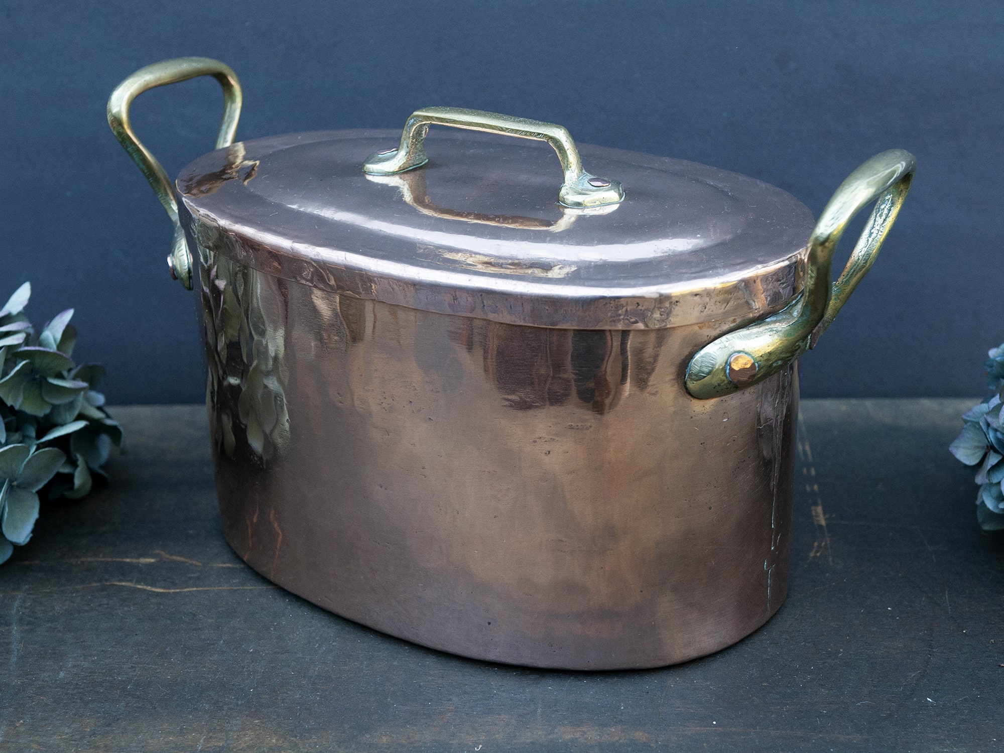 Petite Daubière en Cuivre Vintage, Casserole avec Couvercle Ancien, Cocotte Rustique