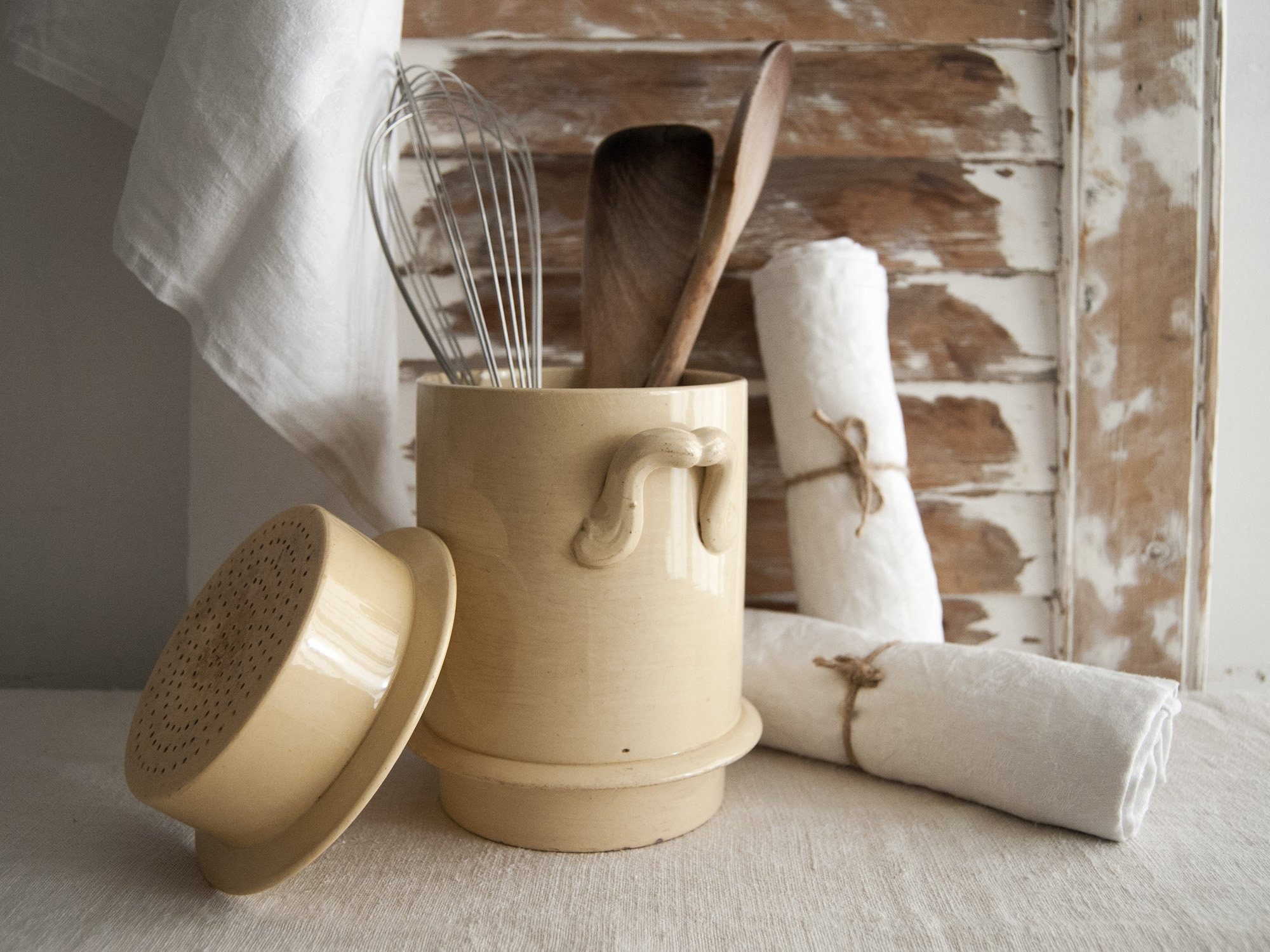 Vintage ceramic utensil holder Stoneware crock French Etsy