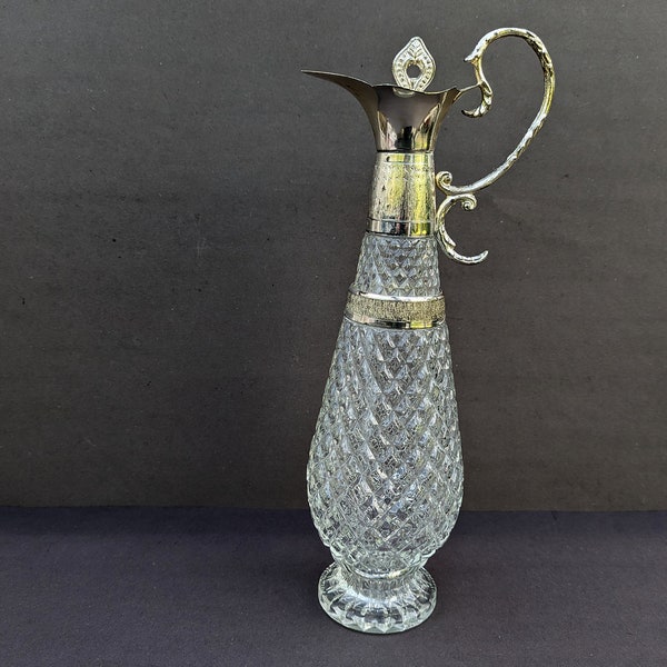 Pichet en verre vintage, Carafe à eau ancienne, Cruche à décanter, Aiguière à vin argenté