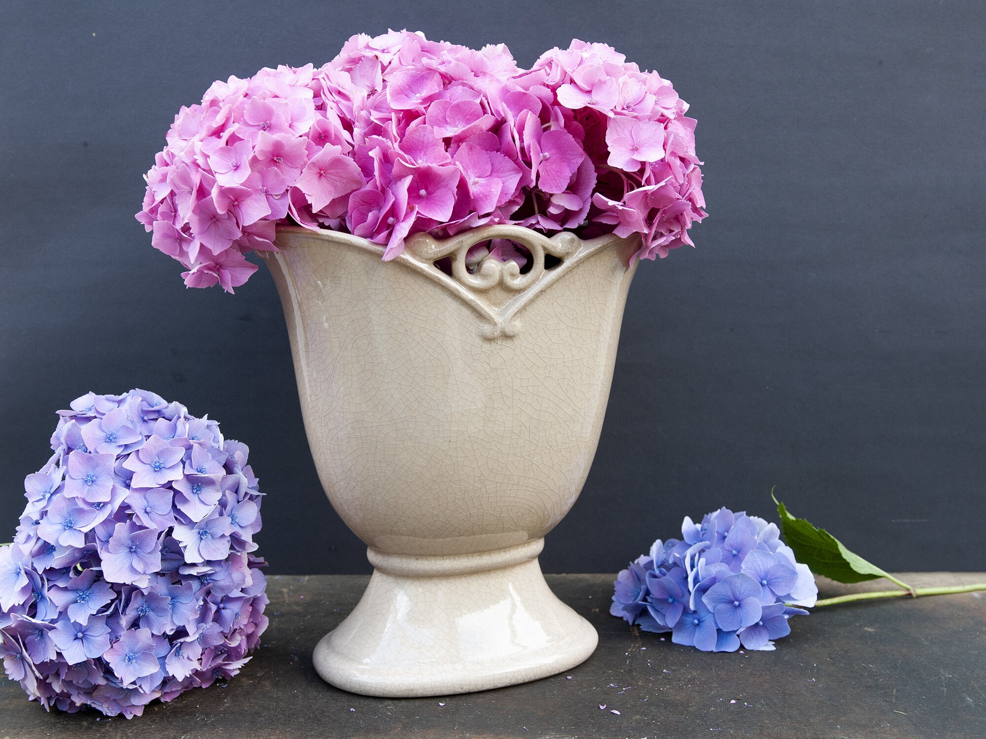 Vase Beige en Céramique Craquelée Vintage, Vase de Mariée Évasé Blanc Ancien