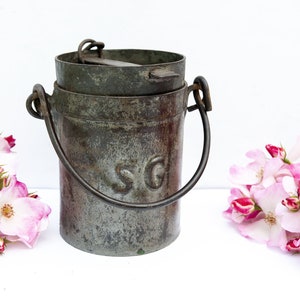 3 pots de fleurs avec soucoupe en zinc patiné