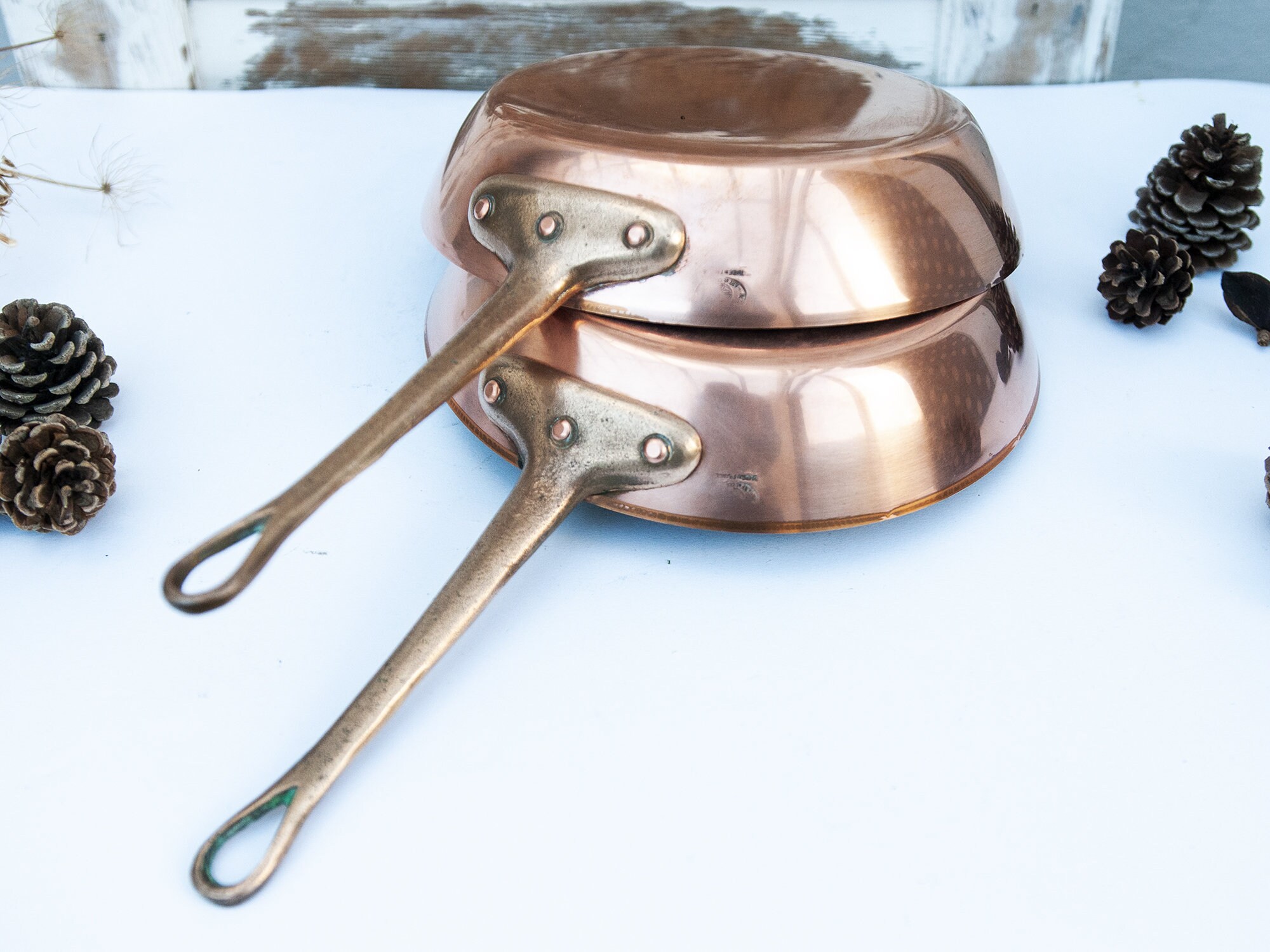 ヴィンテージの銅鍋、古い鍋 2 個のセット、素朴なキッチン - Etsy 日本