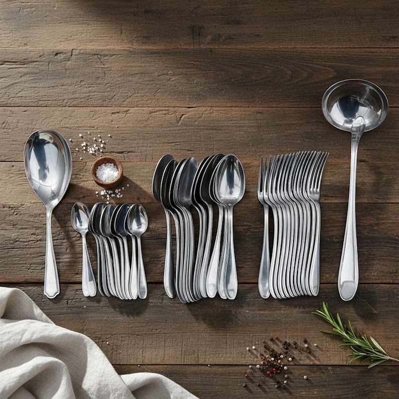 Antique silver cutlery set, Silver plated forks knives and spoons, French vintage stainless steel flatware image 1