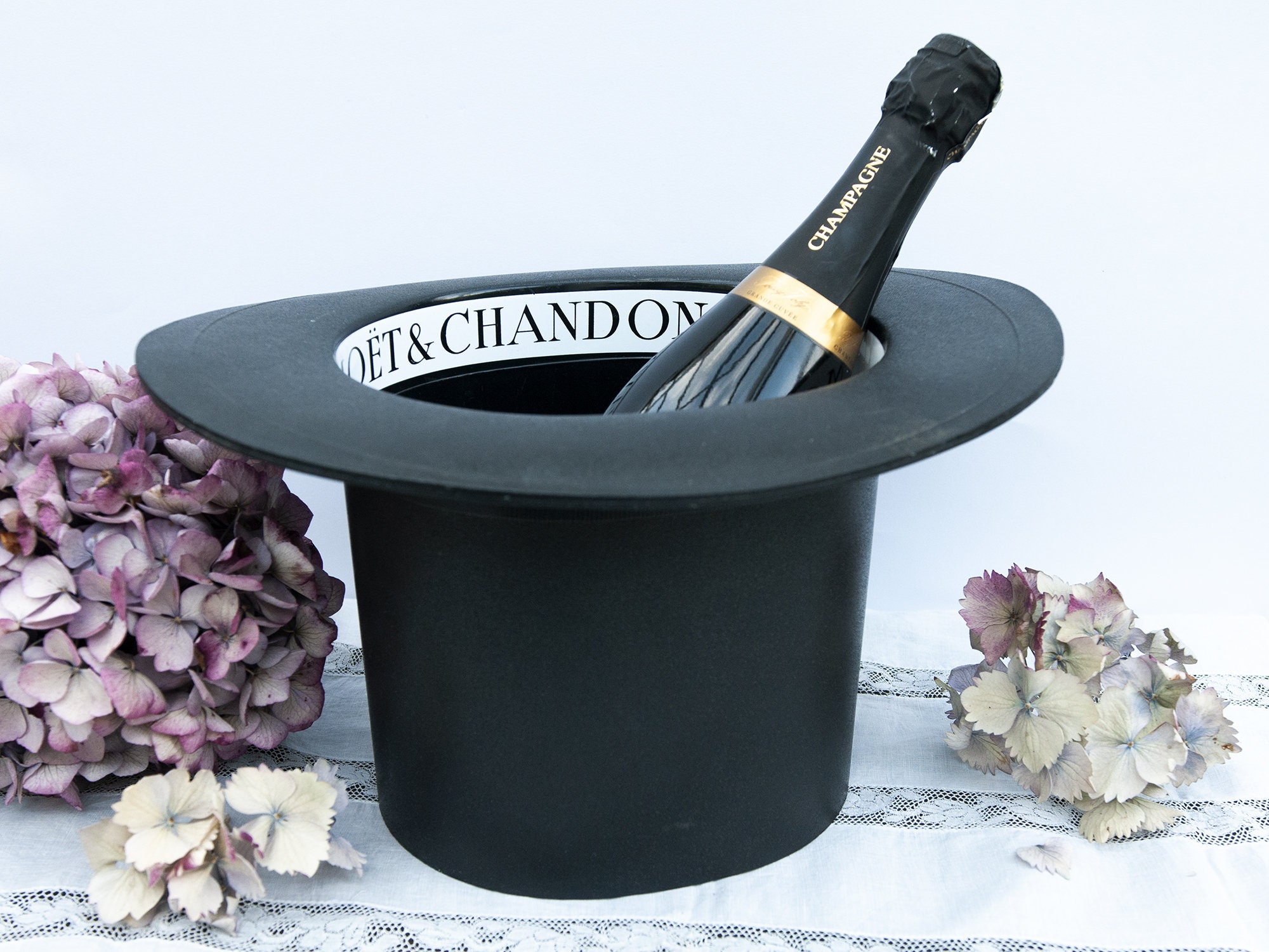 Seau à Champagne Vintage Moët et Chandon, Bac Glaçons en Forme de Chapeau Noir, Seau Glace Plastique